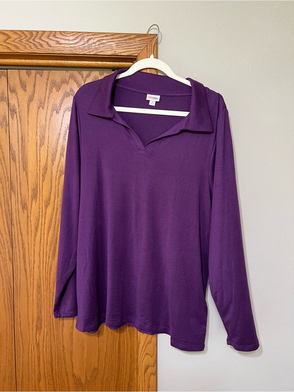 LuLaRoe Deep Purple Long-Sleeve Polo Top
